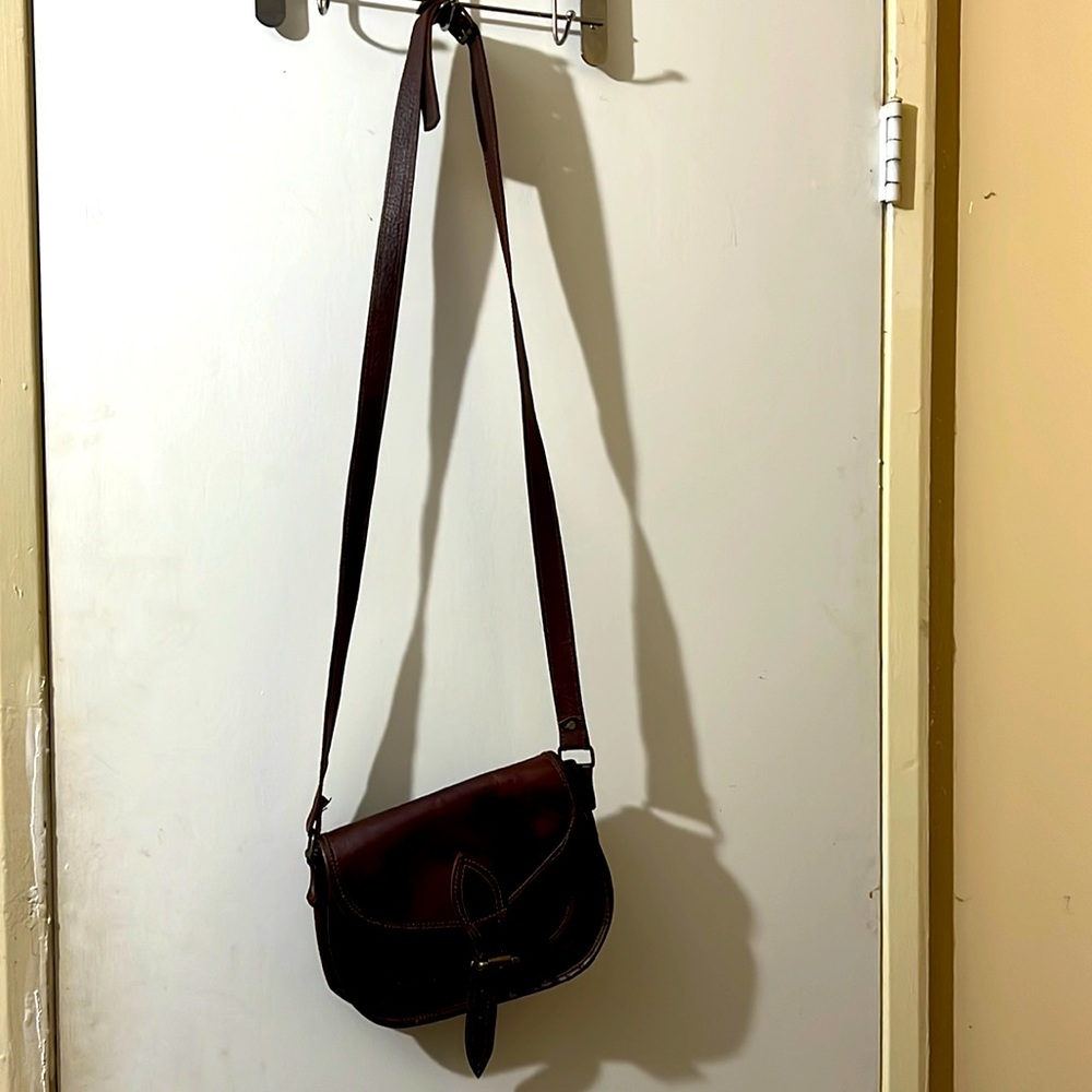 Dark brown leather over the shoulder bag